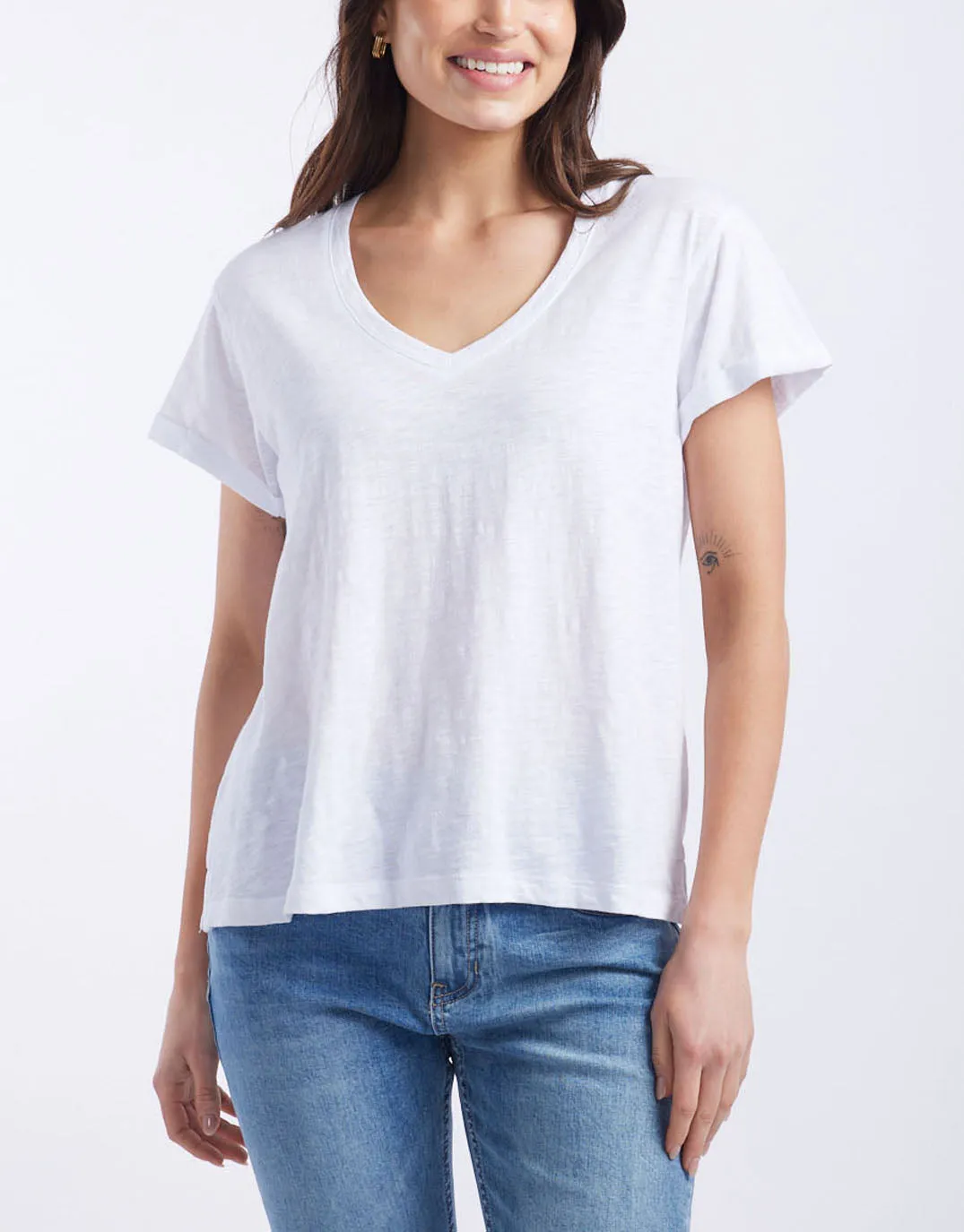 Turn Back V Neck T-Shirt - White sold by White & Co