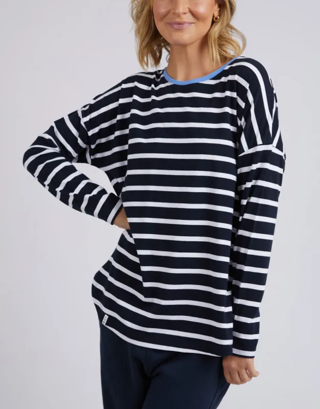 Tully Stripe Long Sleeve Tee - Dark Sapphire/White Stripe sold by White & Co