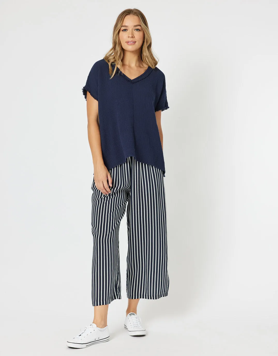Byron Cotton V Neck Top - Navy sold by White & Co product image thumbnail 2