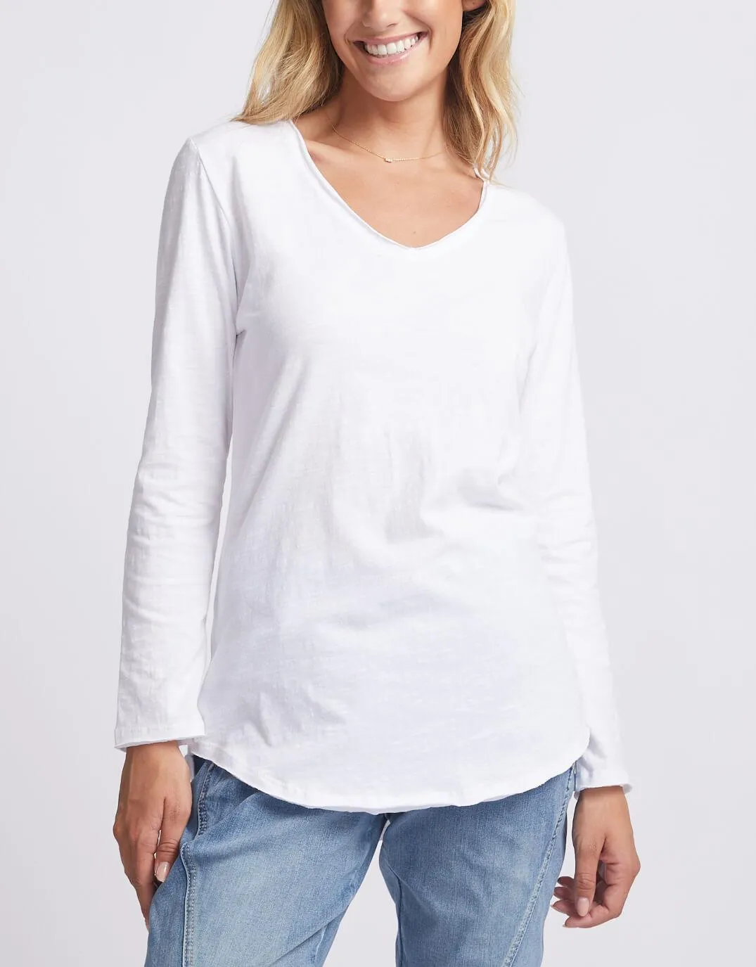 Original V-Neck Long Sleeve T-Shirt - White sold by White & Co