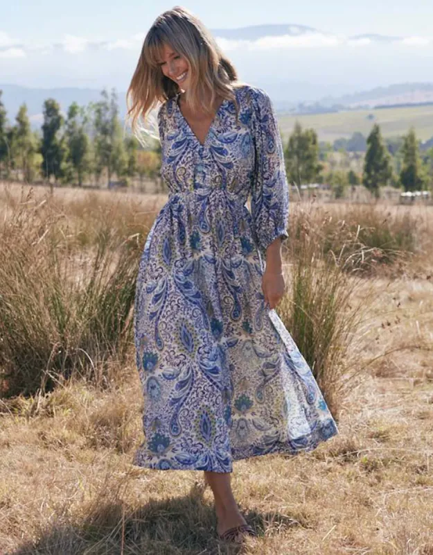 Carla Paisley Midi Dress - Navy sold by White & Co
