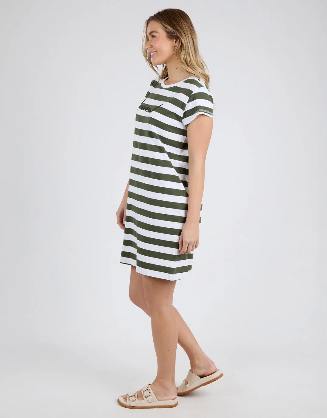 Signature Stripe Tee Dress - Khaki/White Stripe sold by White & Co product image thumbnail 3