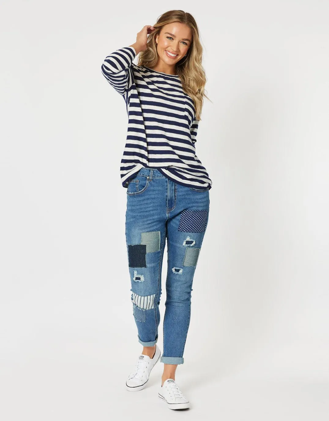 Stripe Long Sleeve T-Shirt - Navy/White sold by White & Co product image thumbnail 2