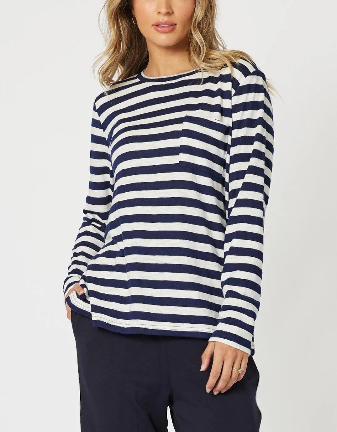 Stripe Long Sleeve T-Shirt - Navy/White sold by White & Co