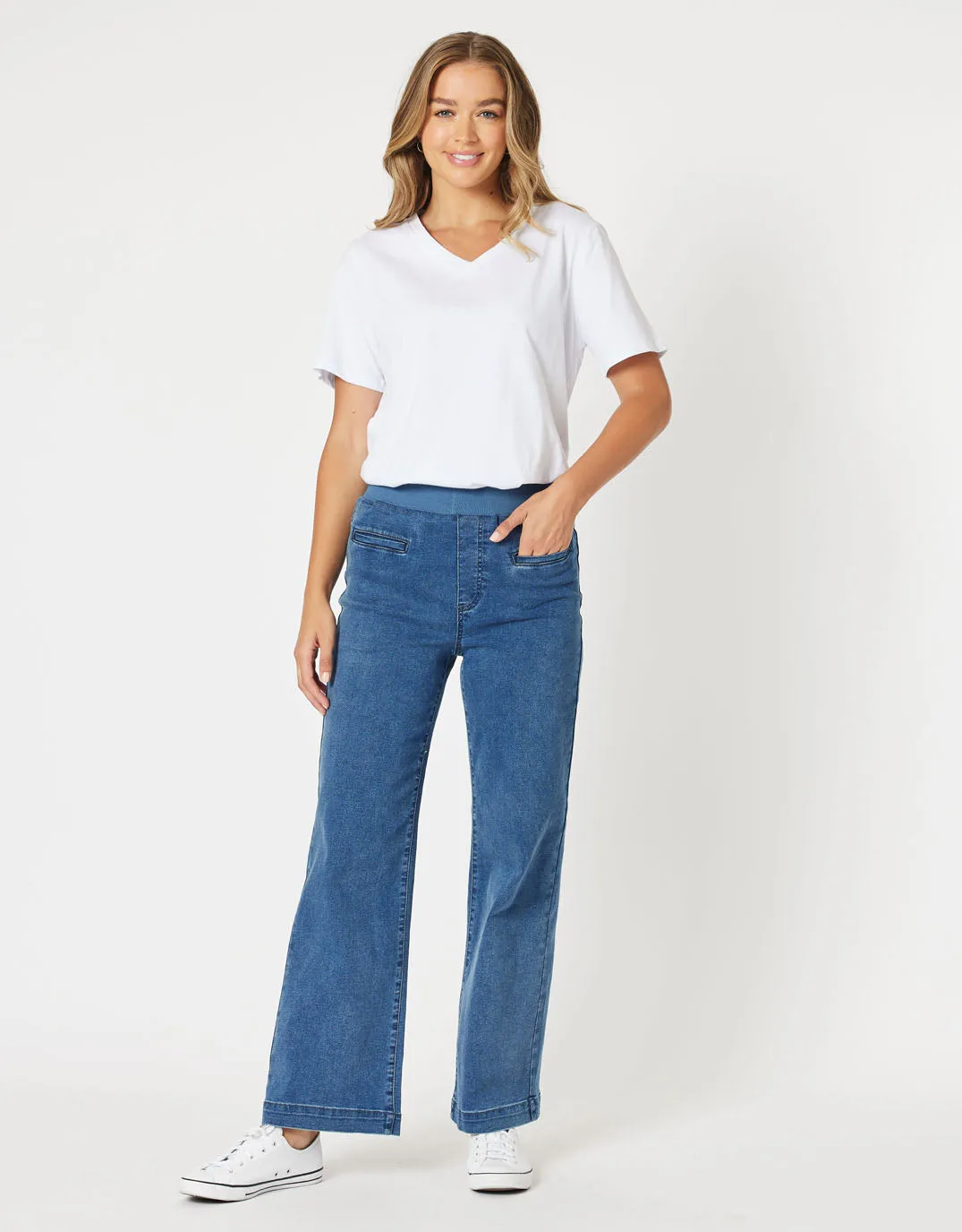 Maddy Pull On Wide Leg Jean - Denim sold by White & Co product image thumbnail 5