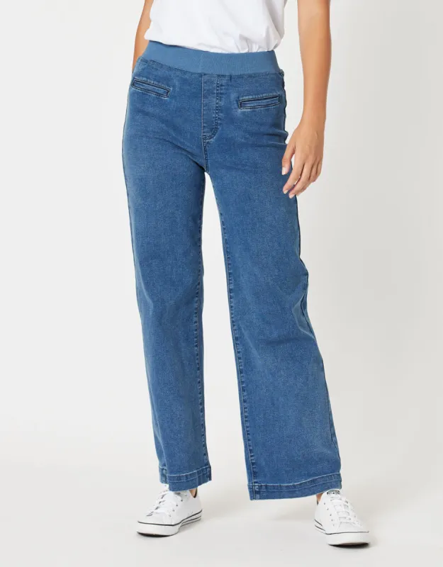 Maddy Pull On Wide Leg Jean - Denim sold by White & Co
