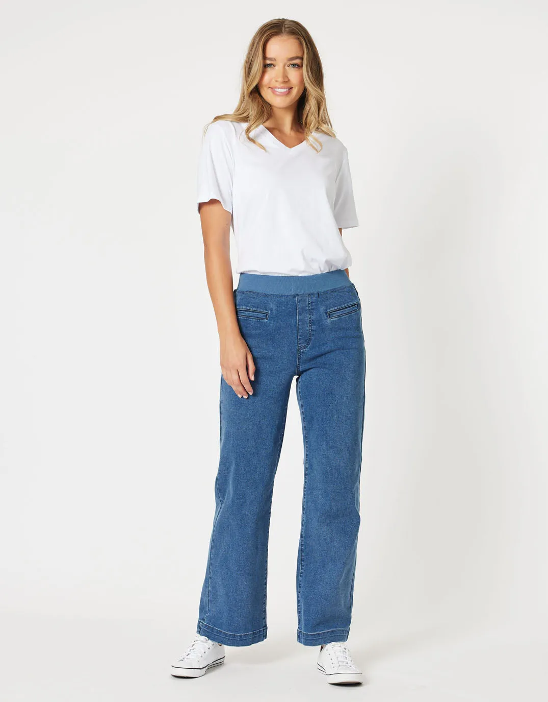Maddy Pull On Wide Leg Jean - Denim sold by White & Co product image thumbnail 4