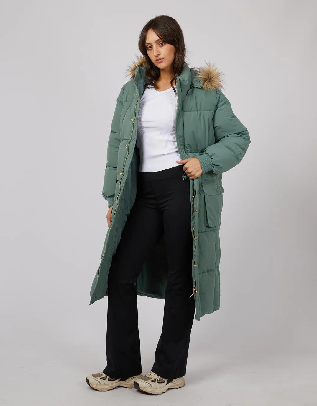 Active Fur Longline Puffer - Green sold by White & Co product image thumbnail 3