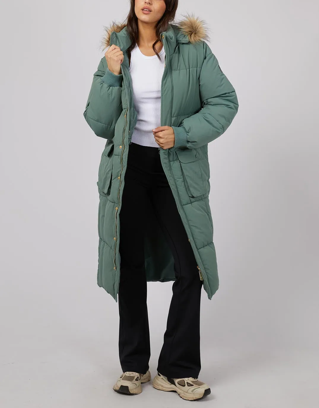 Active Fur Longline Puffer - Green sold by White & Co