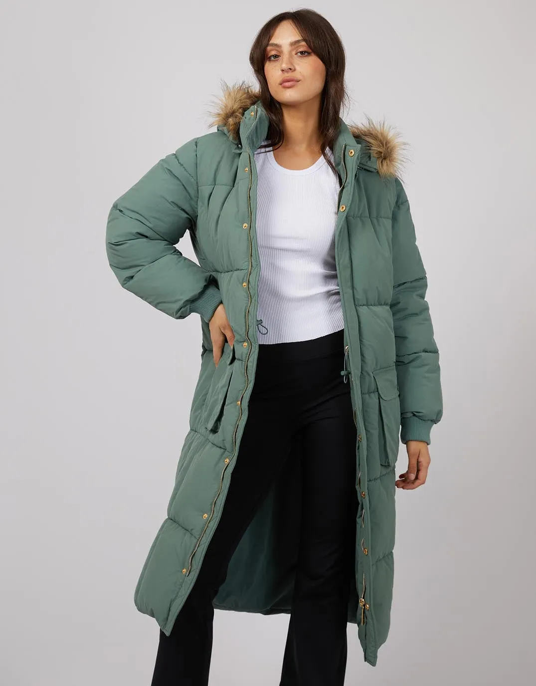 Active Fur Longline Puffer - Green sold by White & Co product image thumbnail 2