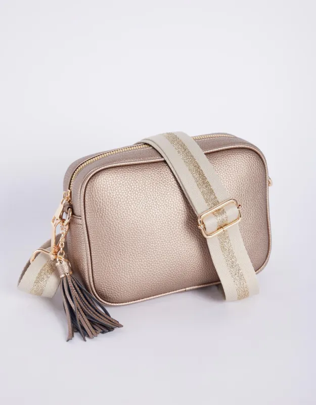 Zoe Crossbody Bag - Gold/Natural Lurex Stripe sold by White & Co
