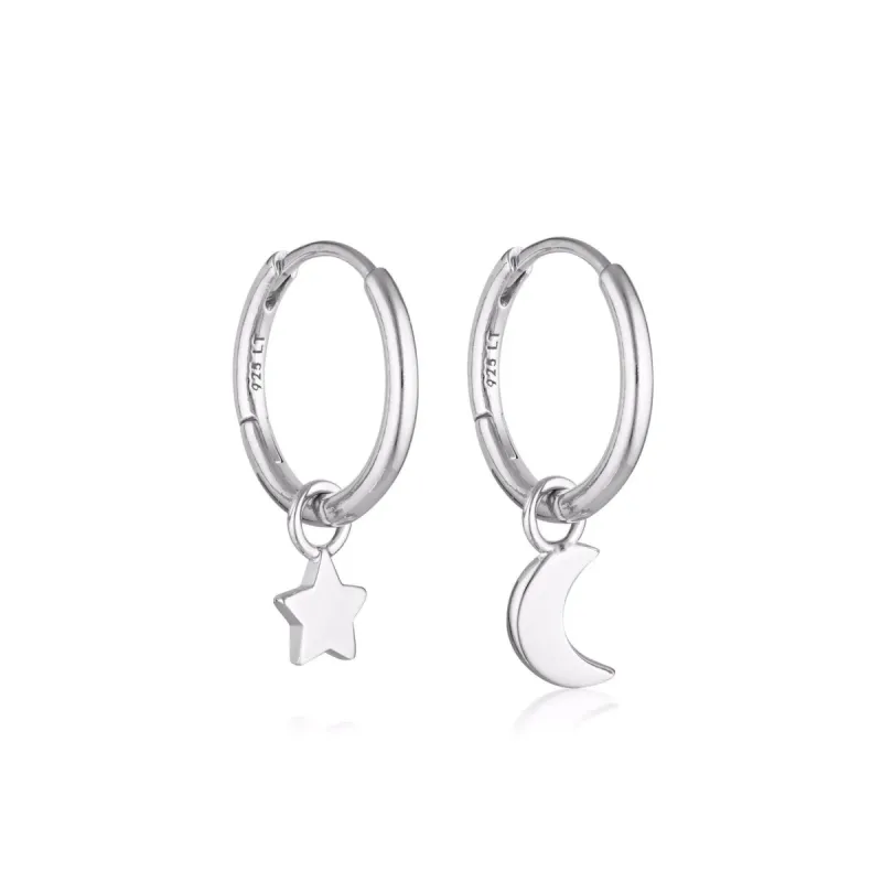 Star & Moon Huggie Hoop Earrings - Sterling Silver sold by White & Co