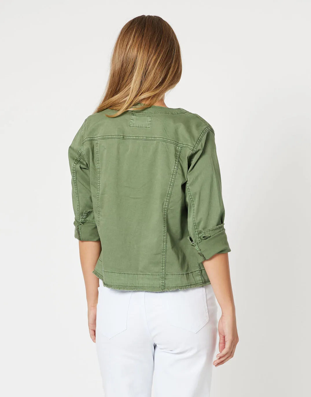 Collarless Denim Jacket - Khaki sold by White & Co product image thumbnail 5