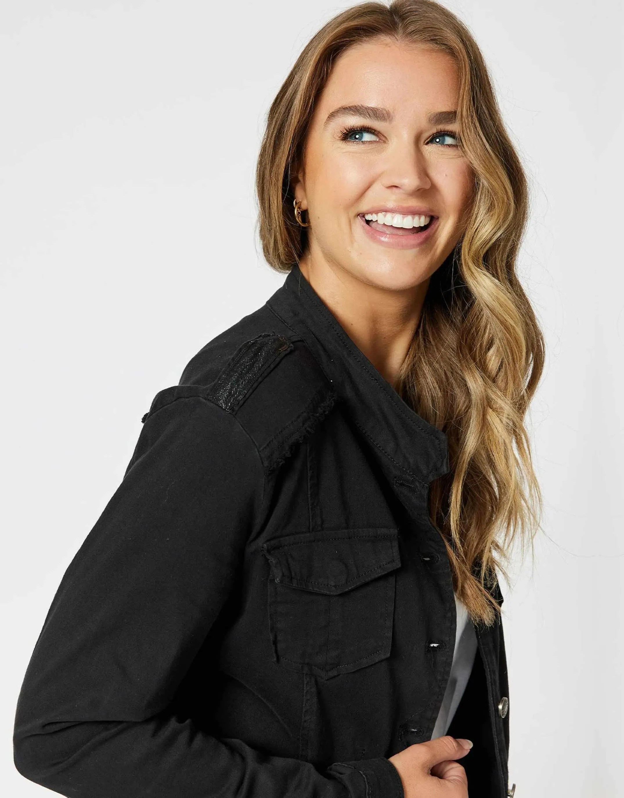 Military Denim Jacket - Black sold by White & Co product image thumbnail 2