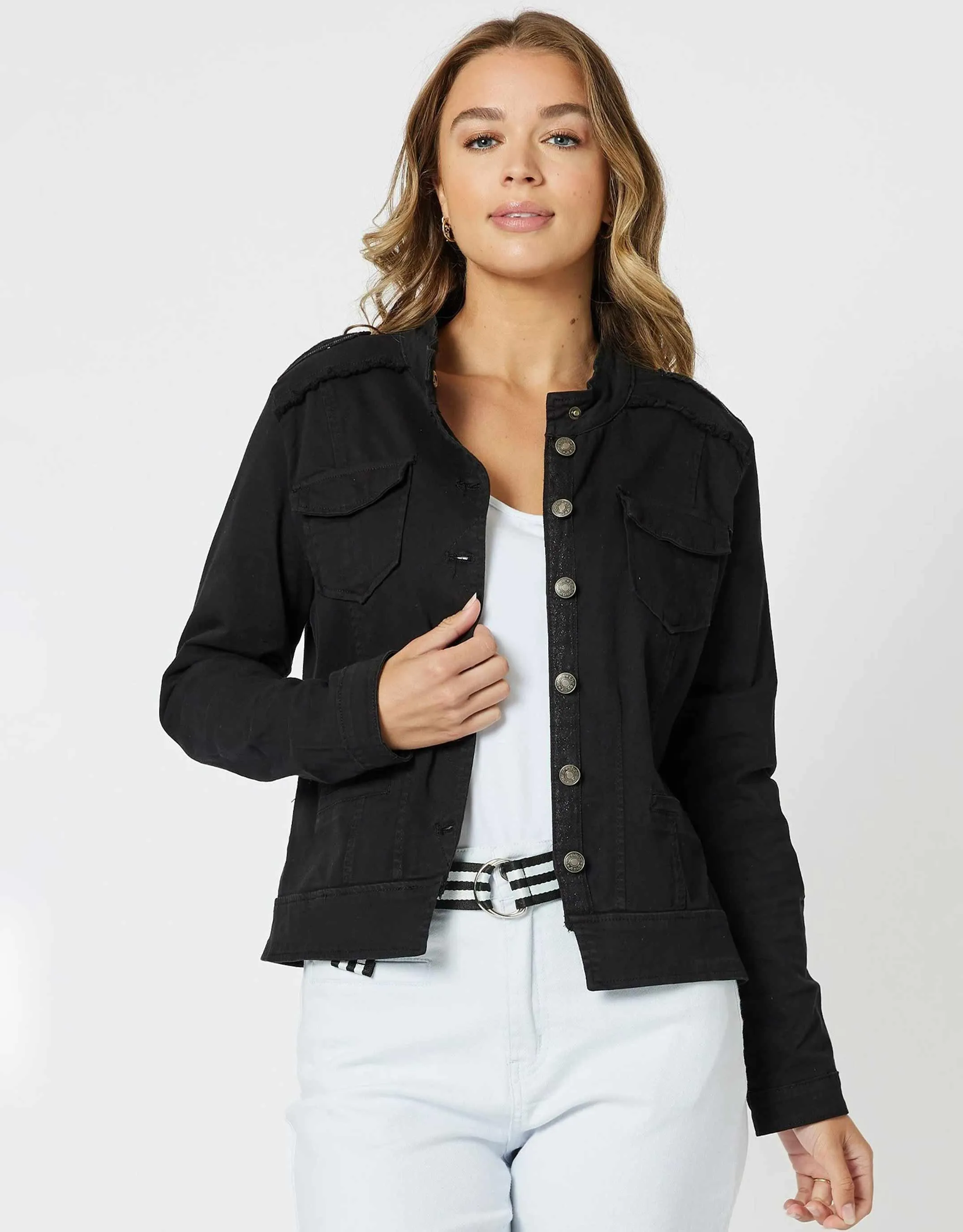 Military Denim Jacket - Black sold by White & Co product image thumbnail 4