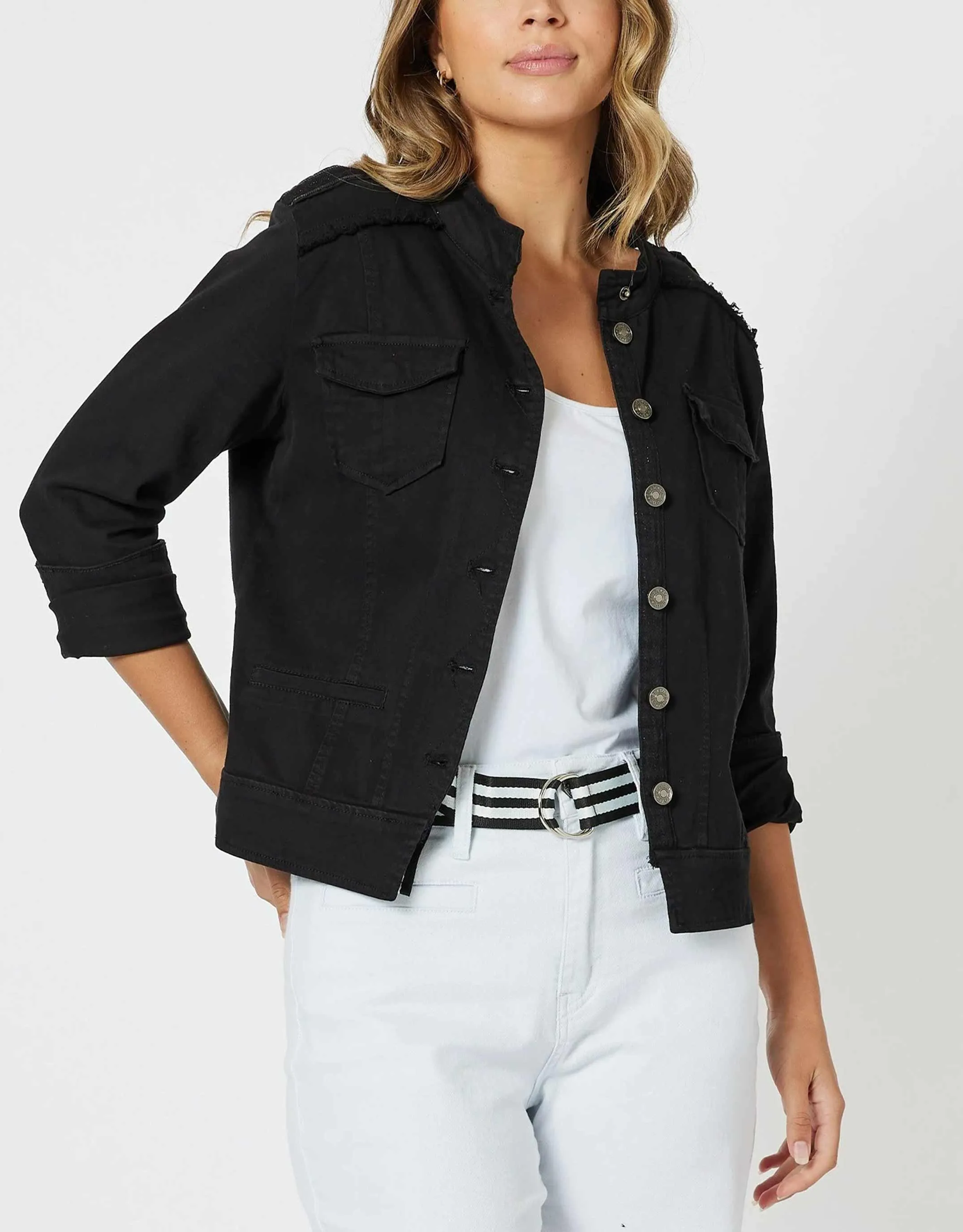 Military Denim Jacket - Black sold by White & Co
