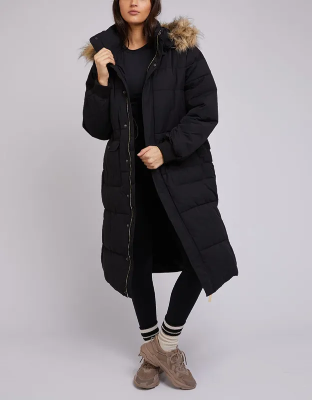 Active Fur Longline Puffer - Black sold by White & Co