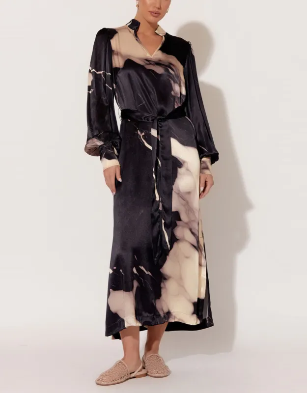 Haisley Marble Satin Midi Dress - Marble Print sold by White & Co