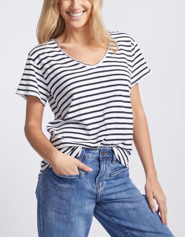 Original V Neck T-Shirt - Black/White Stripe sold by White & Co