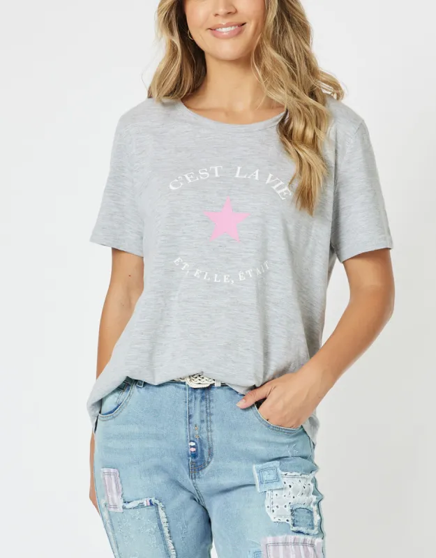 C'est La Vie T-Shirt - Grey Marle sold by White & Co