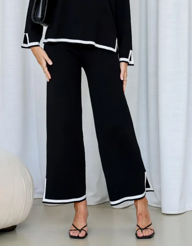 Brooklyn Contrast Knit Pants - Black/White sold by White & Co