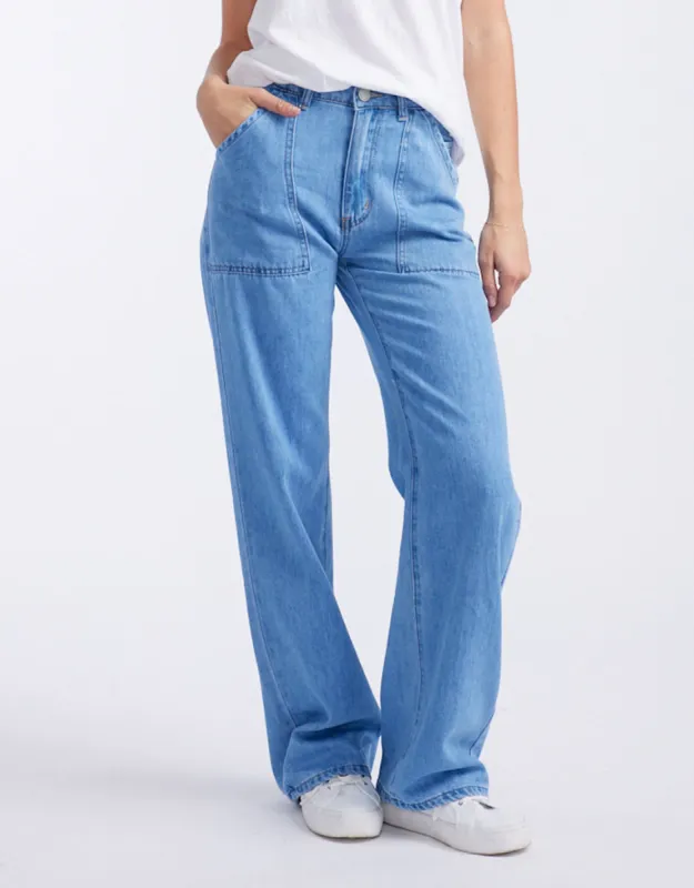 Utility Relaxed Jeans - Washed Mid Blue sold by White & Co