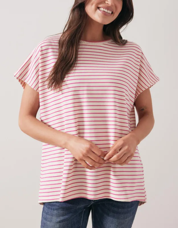 Striped Crew Neck Top - Cream/Fucshia sold by White & Co