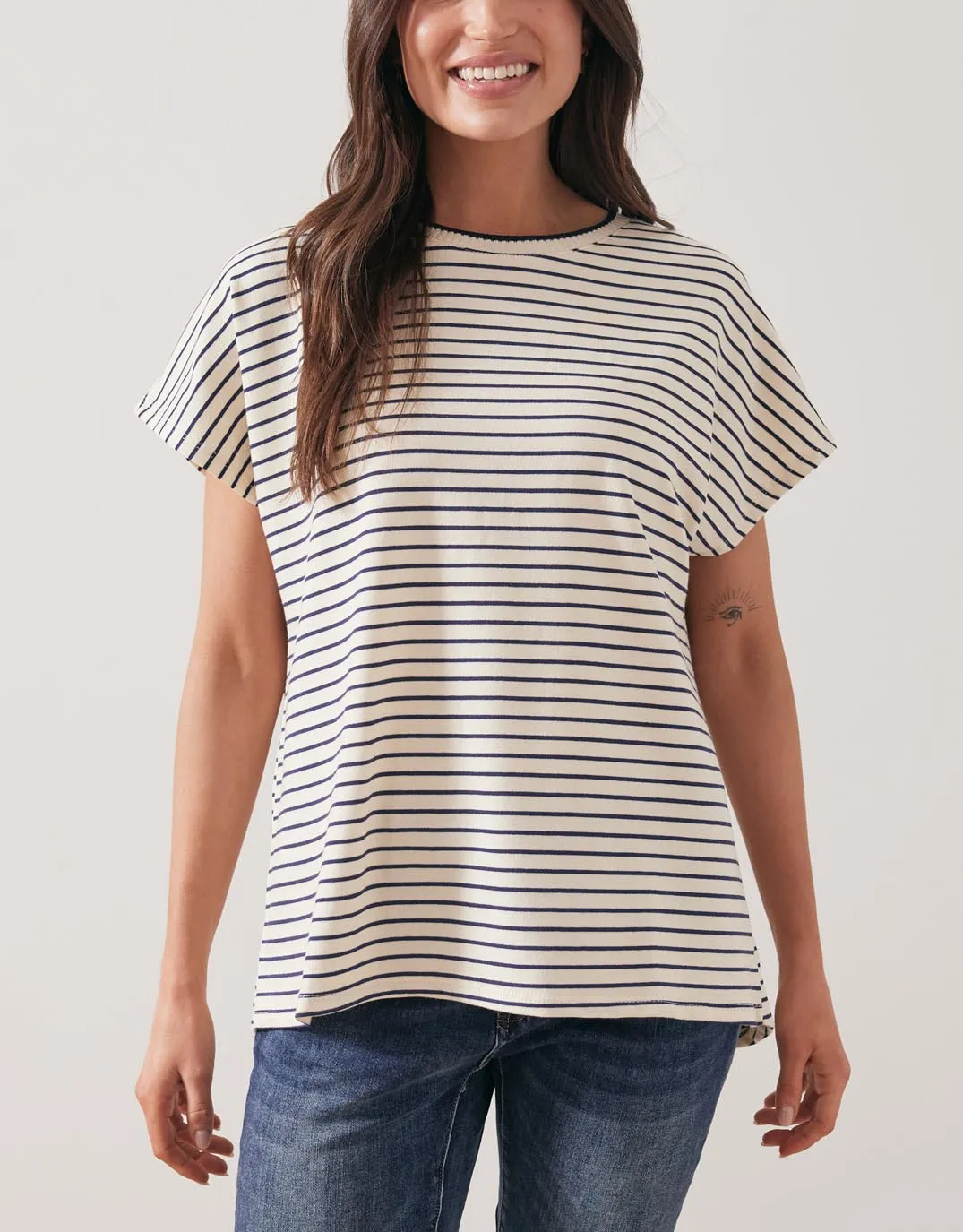 Striped Crew Neck Top - Cream/Navy sold by White & Co