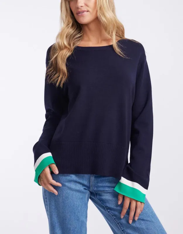 Giselle Lightweight Knit Top - Navy/Green/White sold by White & Co