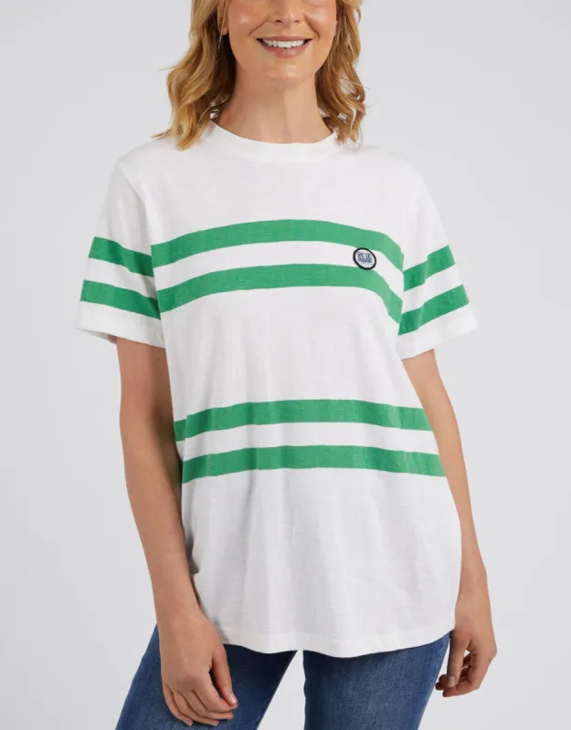 Allegra Short Sleeve Tee - White/Green Stripe sold by White & Co