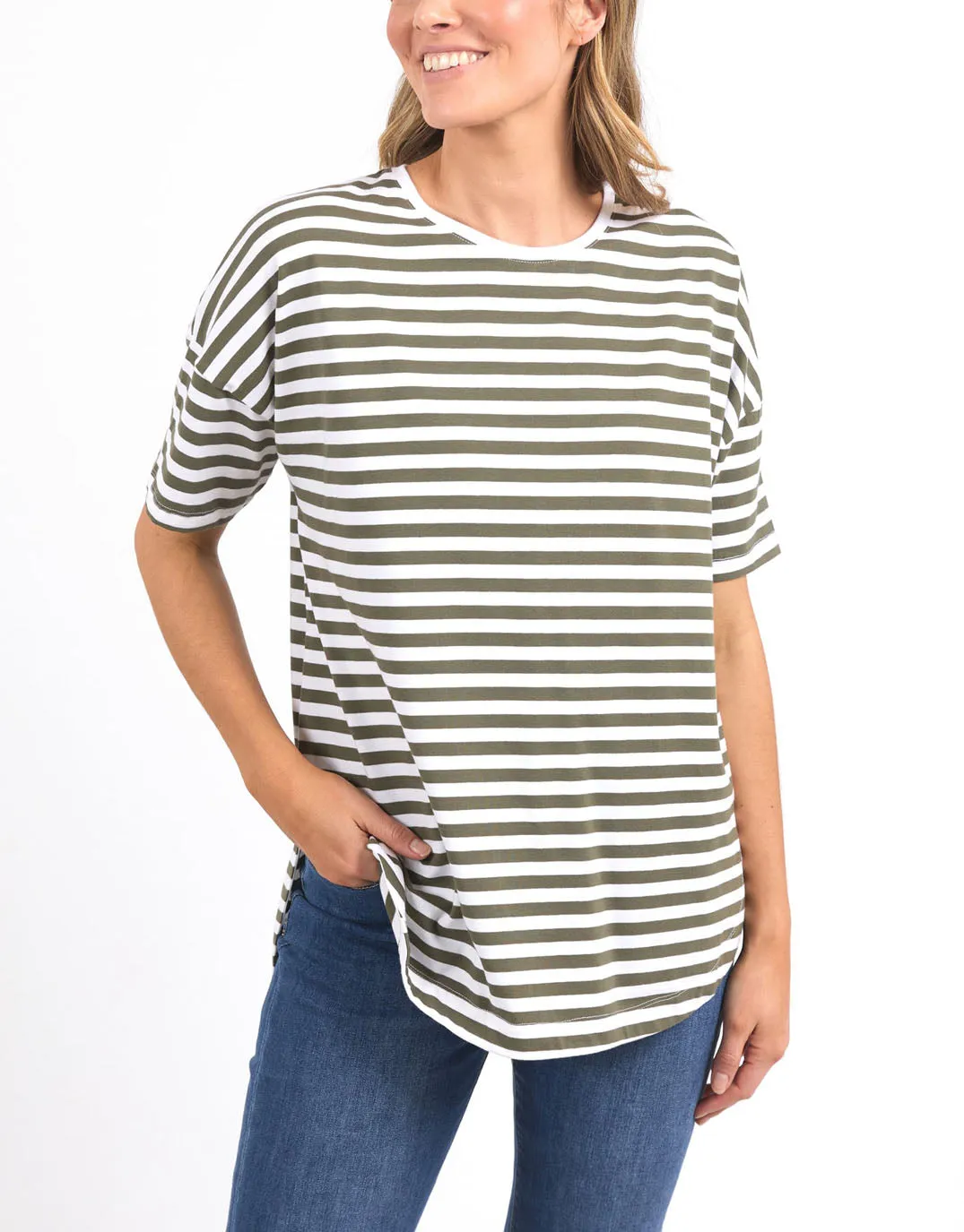 Lauren Short Sleeve Tee - Stripe - Clover & White Stripe sold by White & Co