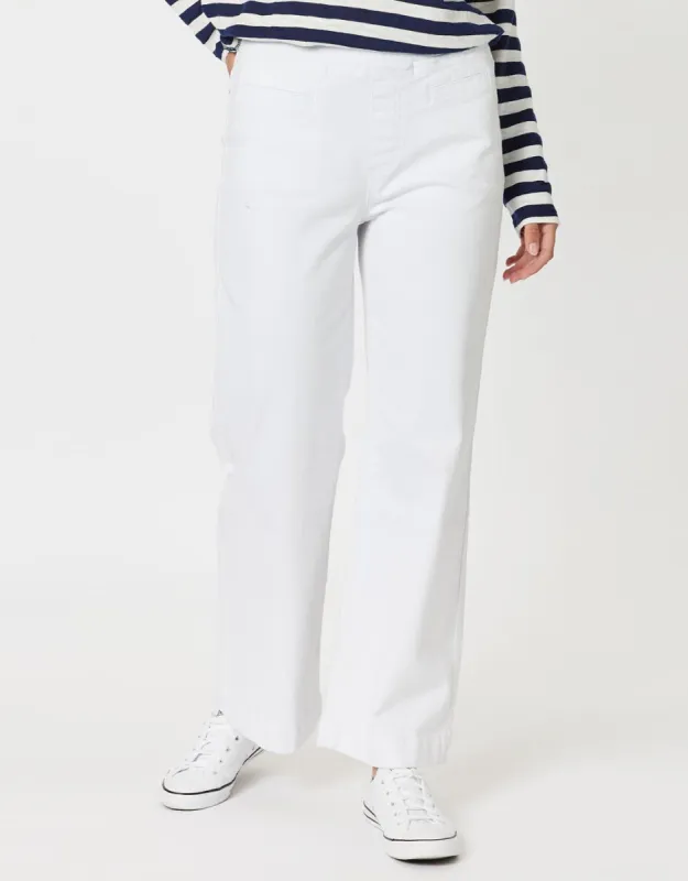 Maddy Pull On Wide Leg Jean - White sold by White & Co