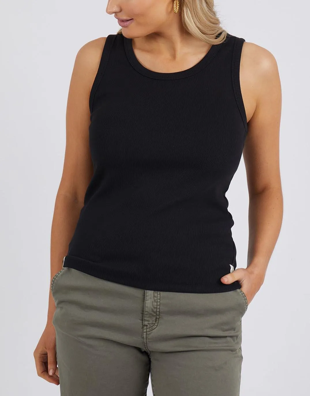 Rib Crew Tank - Black sold by White & Co