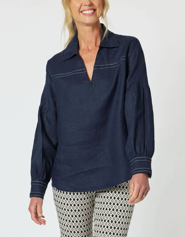 Eliza Linen Shirt - Navy sold by White & Co