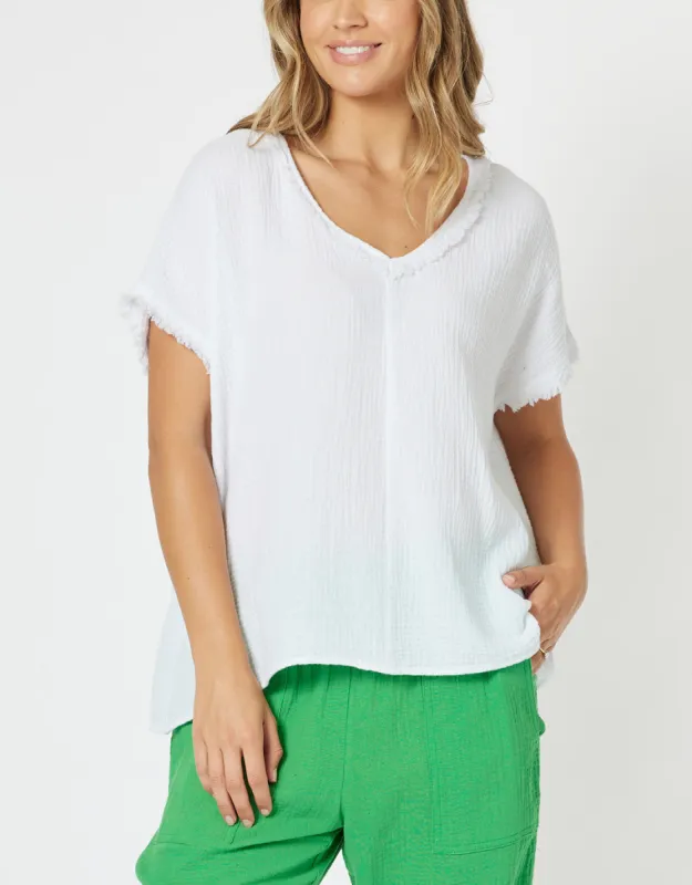 Byron Cotton V Neck Top - White sold by White & Co