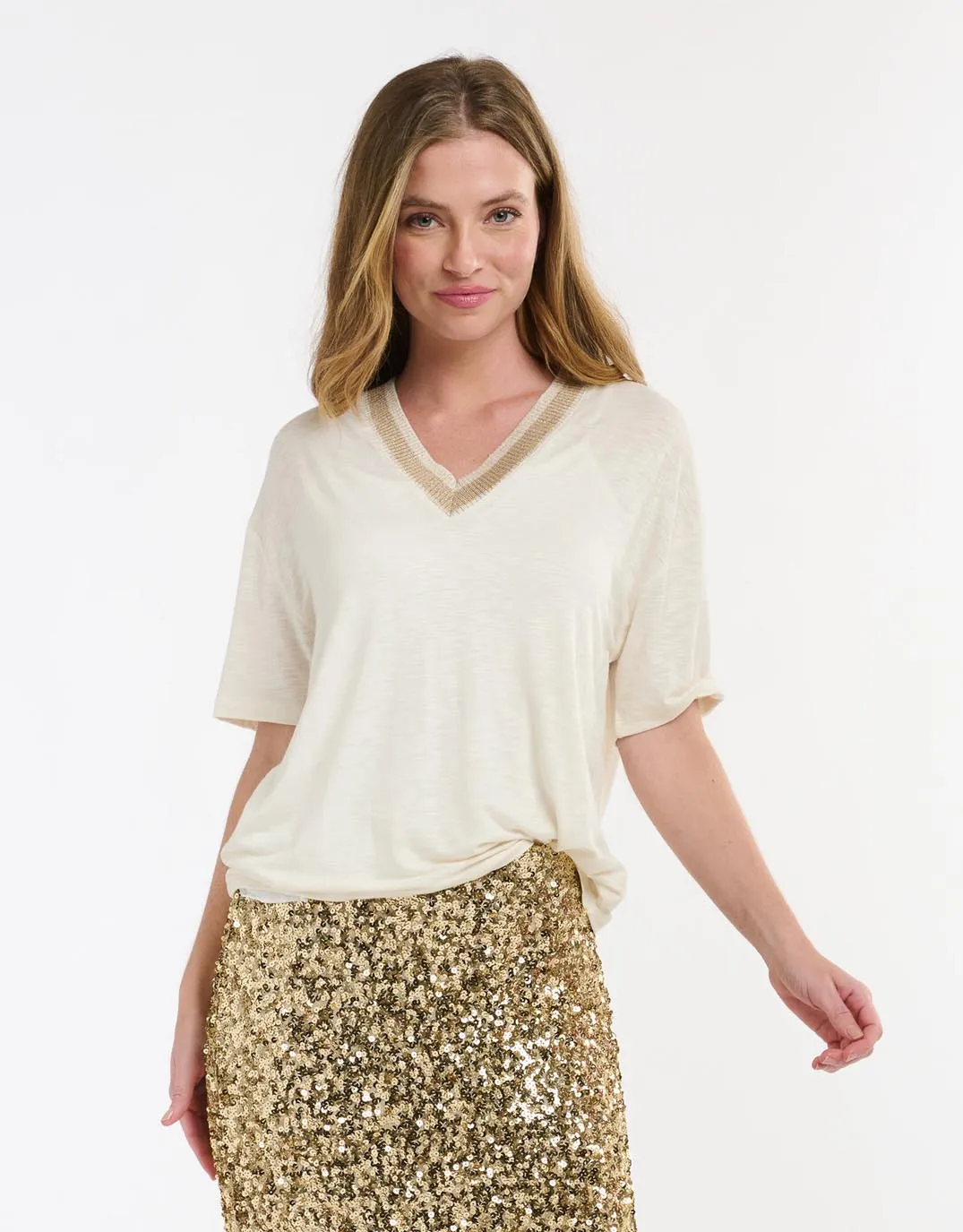 Rib Neck Tee - Ecru sold by White & Co product image thumbnail 3