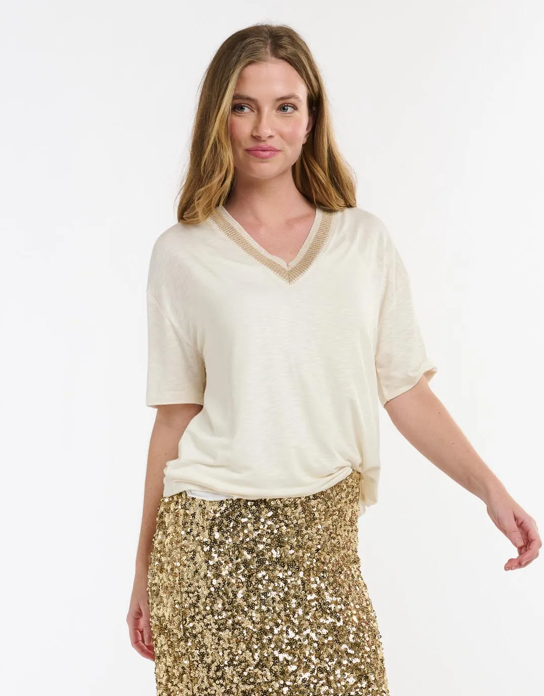 Rib Neck Tee - Ecru sold by White & Co product image thumbnail 5