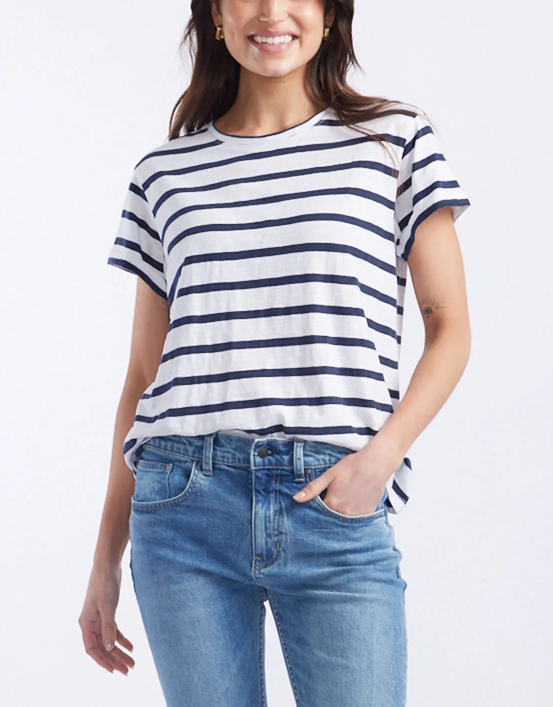 Turn Back T-Shirt - White/Navy Stripe sold by White & Co