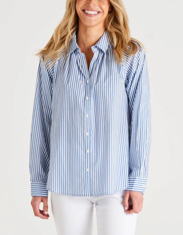 Jackie Cotton Blouse - Iris Blue Stripe sold by White & Co