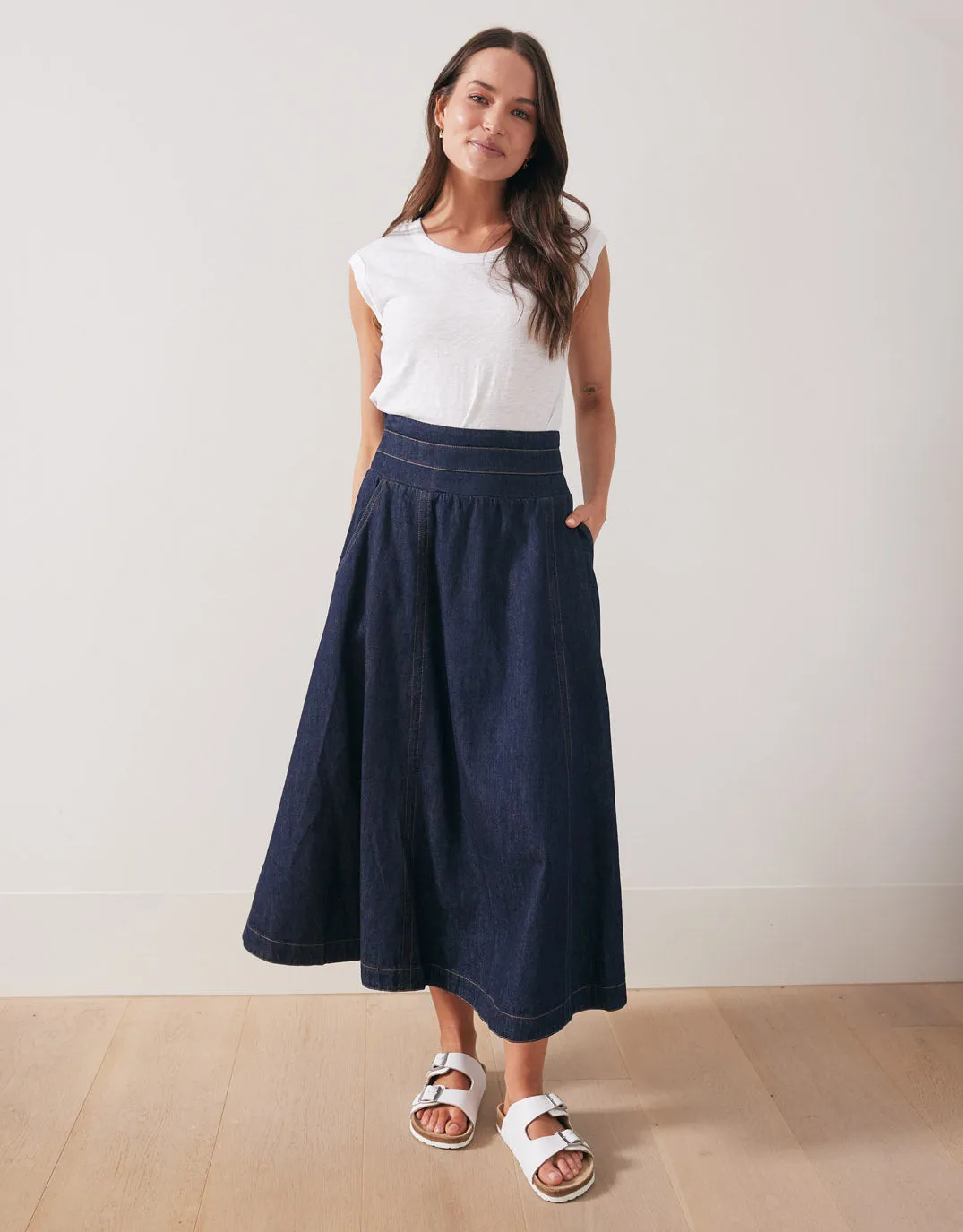 Dakota Denim Midi Skirt - Dark Denim sold by White & Co product image thumbnail 2