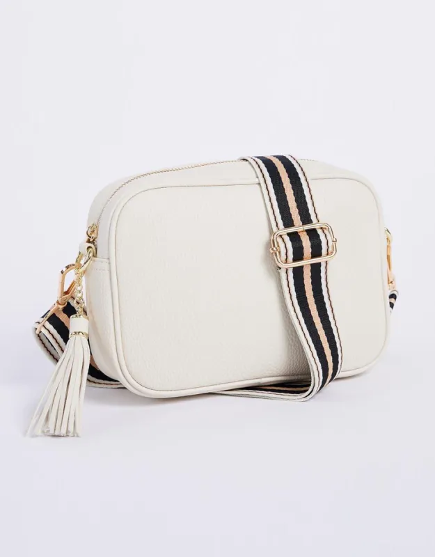 Zoe Crossbody Bag - Ecru & Beige/Black Stripe sold by White & Co