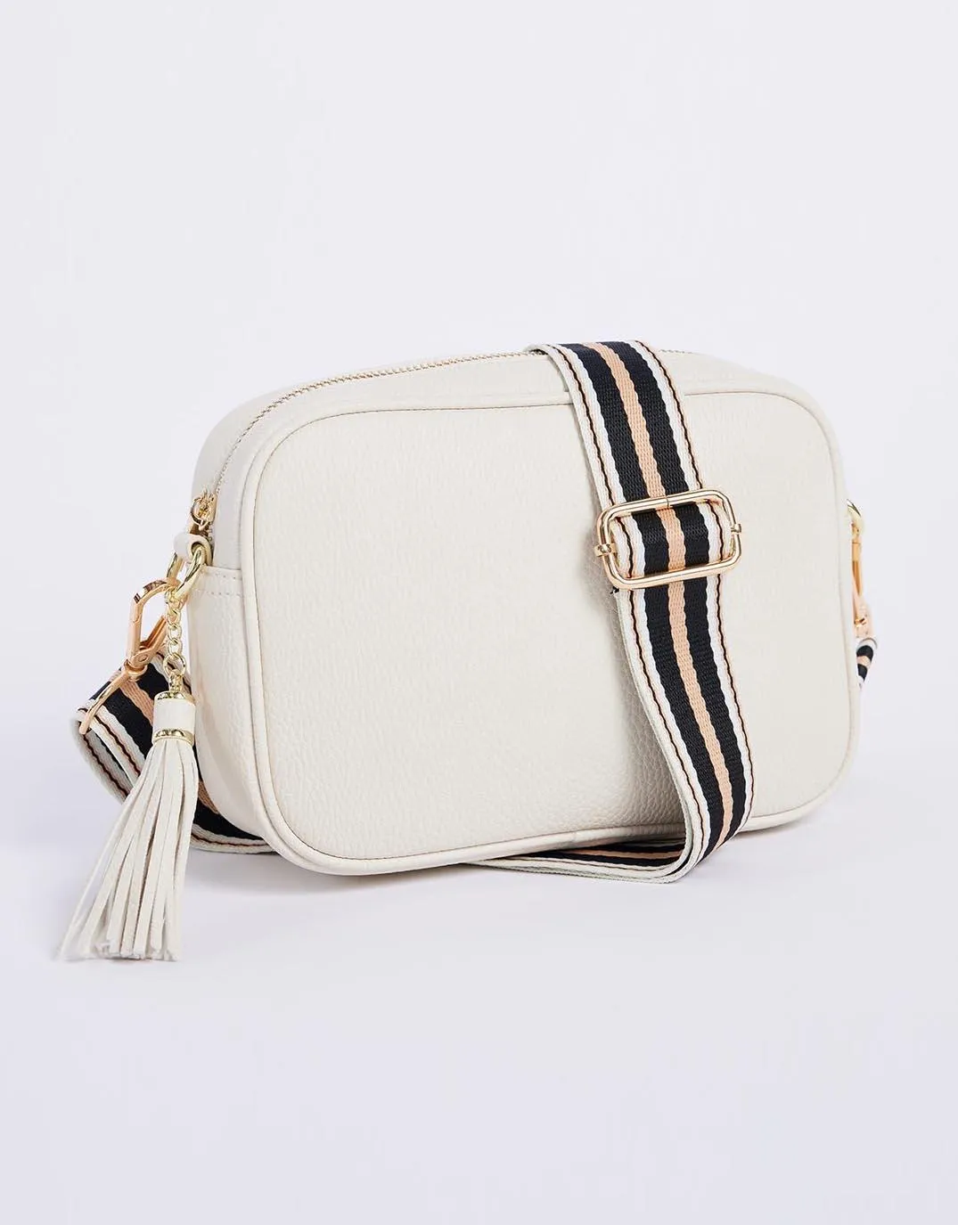 Zoe Crossbody Bag - Ecru & Beige/Black Stripe sold by White & Co