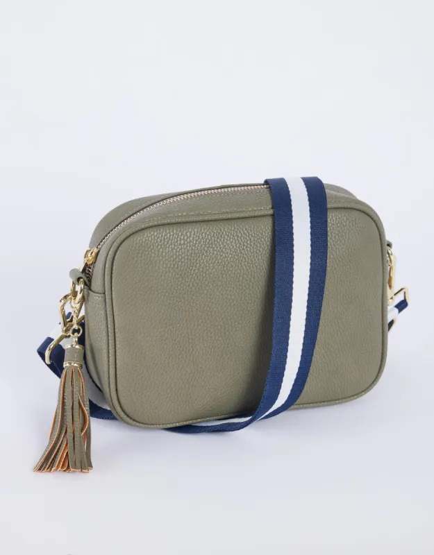 Zoe Crossbody Bag - Khaki/Navy White Stripe sold by White & Co