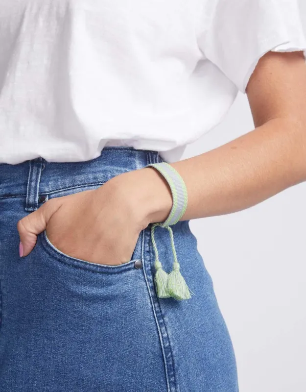 Neon Woven Bracelet - Silver/Neon Green sold by White & Co