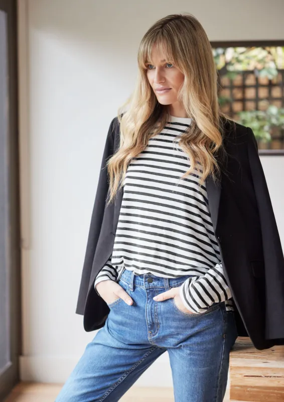 Long Weekend Top - White/Black Stripe sold by White & Co