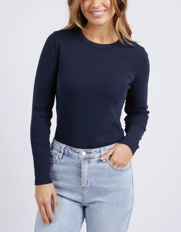 Scoop Long Sleeve Rib Tee - Dark Sapphire sold by White & Co