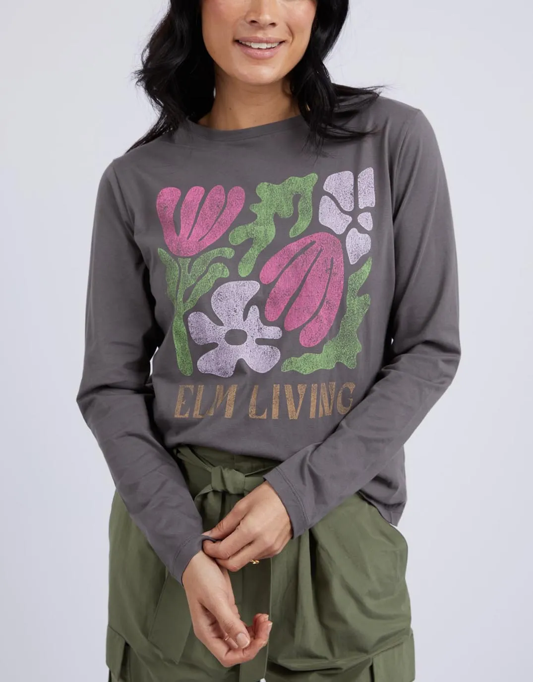 Gem Long Sleeve Tee - Charcoal sold by White & Co