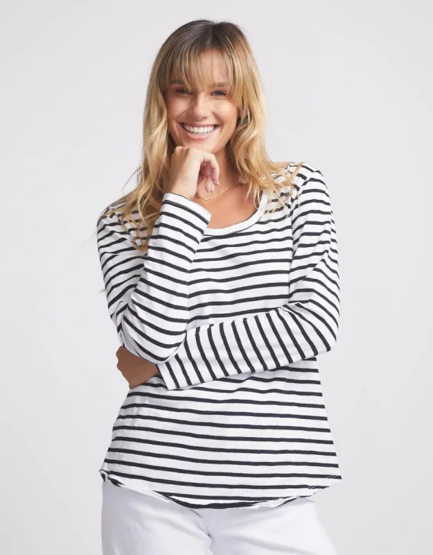 Original Round Neck Long Sleeve T-Shirt - Black/White Stripe sold by White & Co