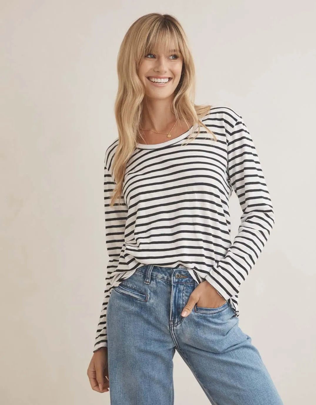 Original Round Neck Long Sleeve T-Shirt - Black/White Stripe sold by White & Co product image thumbnail 4