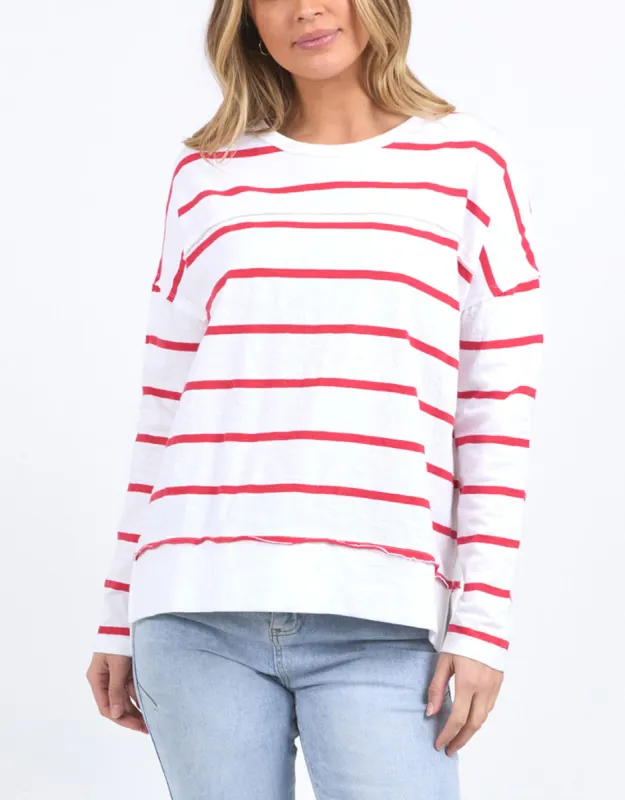 Jayne Stripe Throw On Top - White/Cayenne Stripe sold by White & Co